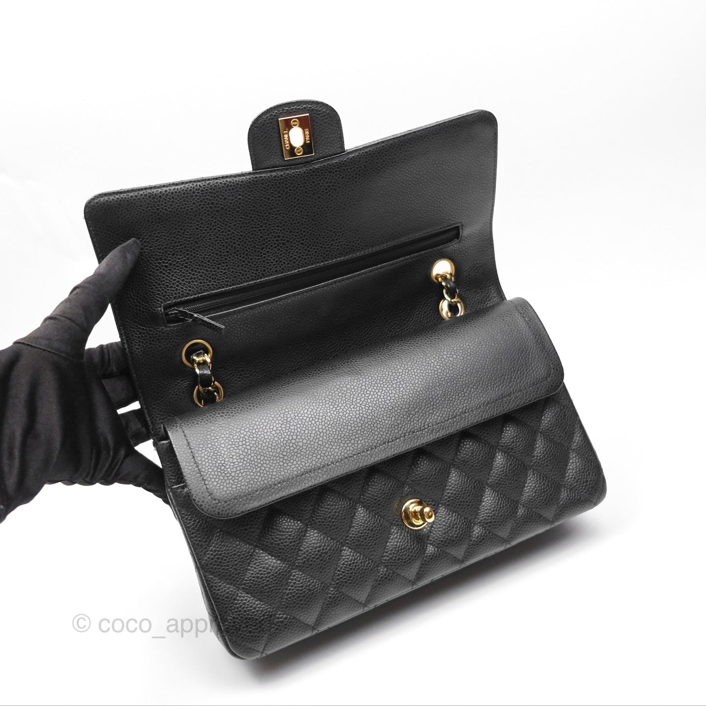 Chanel M/L Medium Classic Flap Quilted Black Caviar 24K Gold Hardware