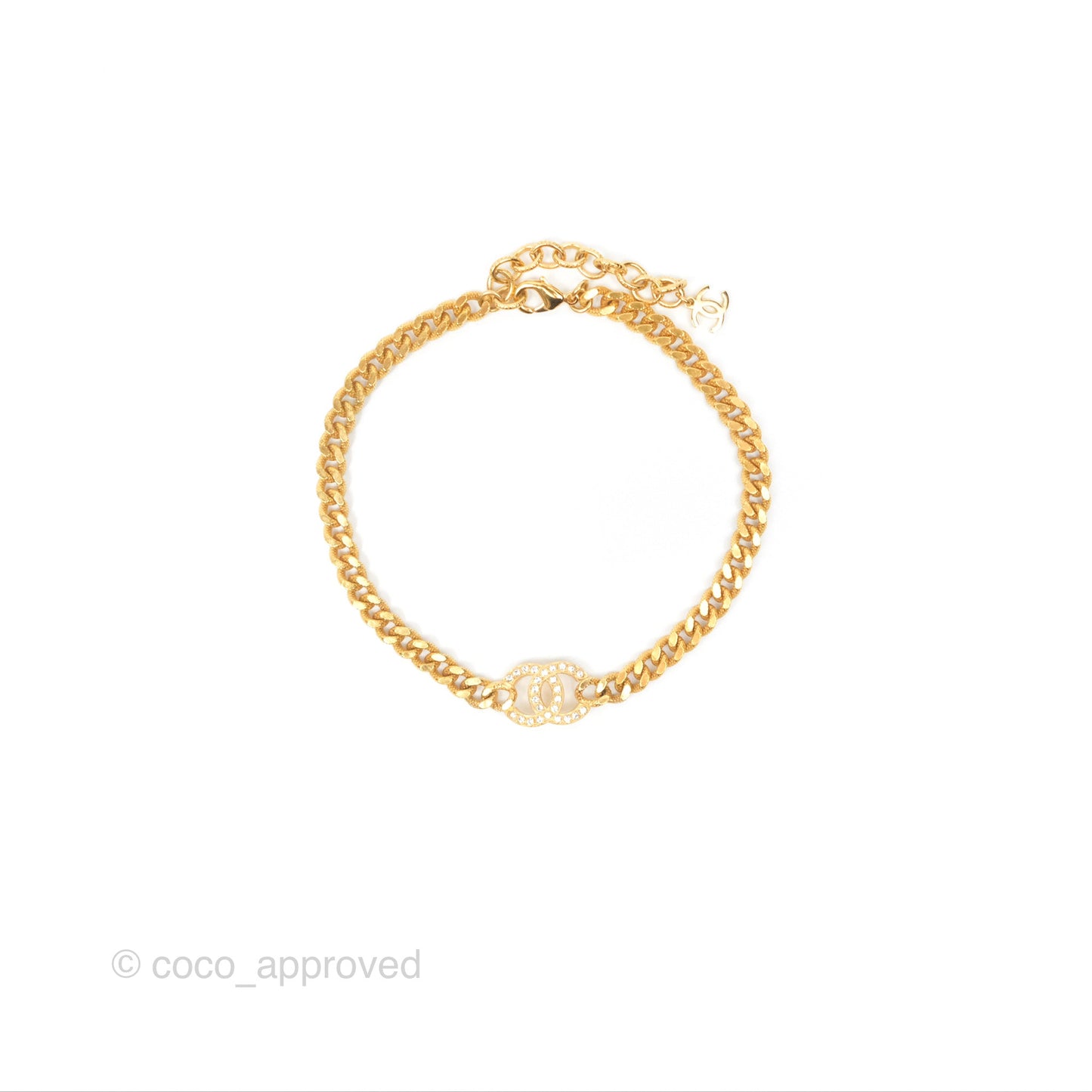Chanel CC Crystals Chain Necklace Choker Gold Tone 22A