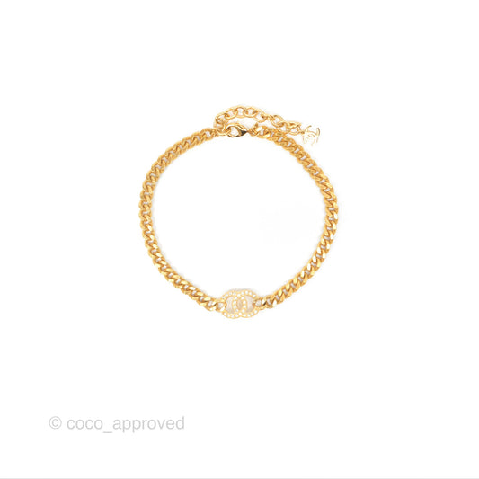 Chanel CC Crystals Chain Necklace Choker Gold Tone 22A
