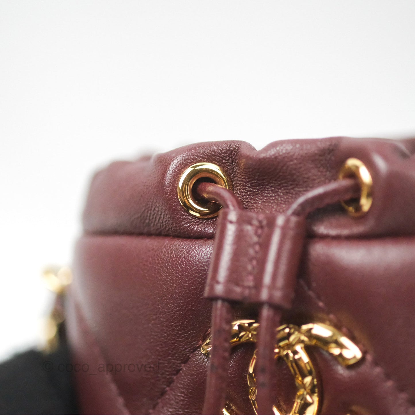 Chanel Mini Bucket Bag with Fluffy Chain Burgundy Lambskin Gold Hardware
