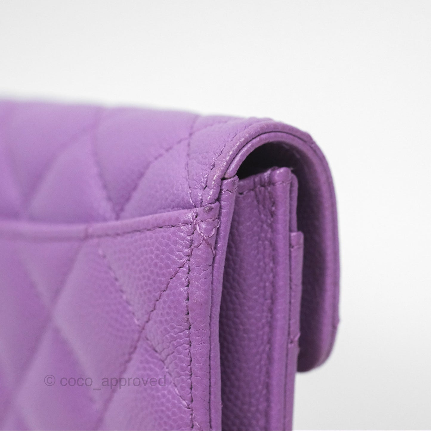 Chanel Classic Quilted Flap Card Holder Purple Caviar Gold Hardware