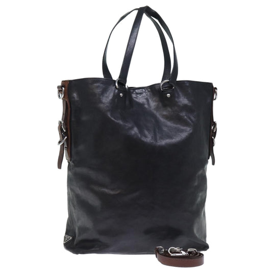 Luxury PradaHand Bag Leather 2way Black Brown 70864