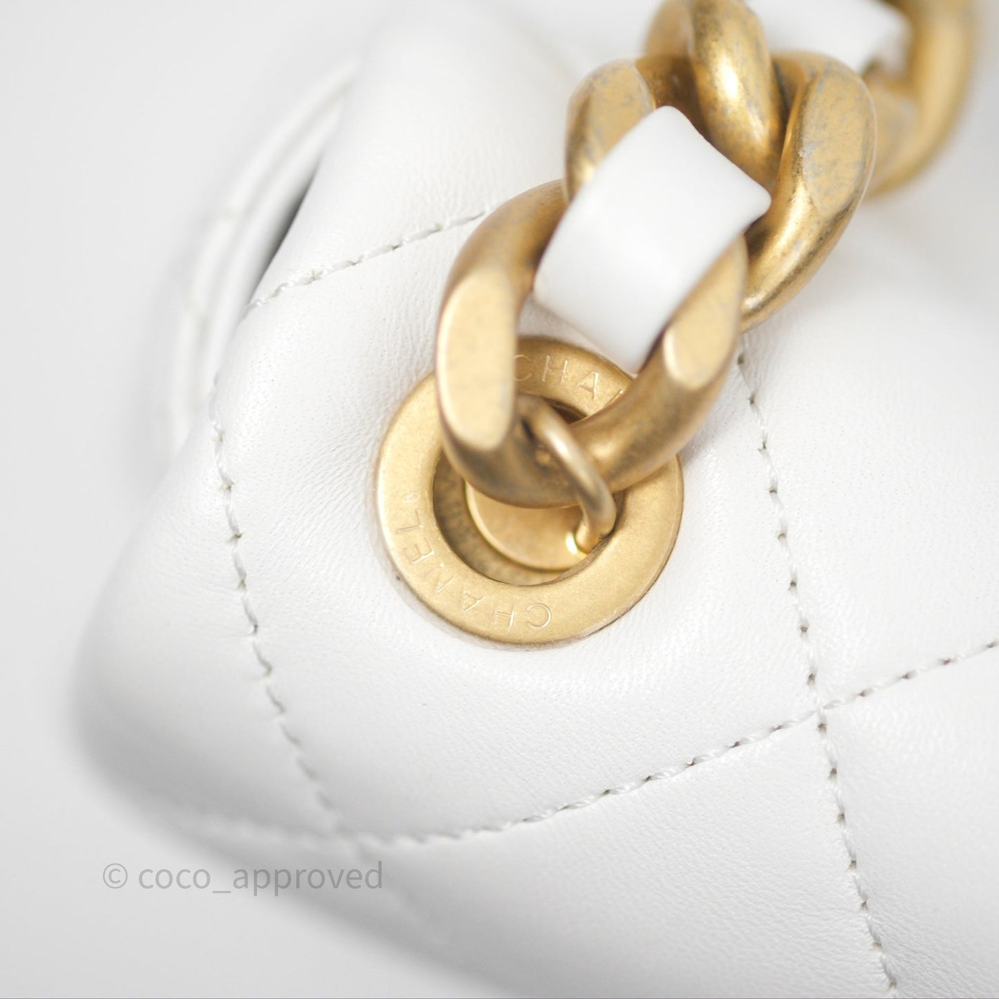 Chanel Small Flap Bag White Lambskin Aged Gold and Lacquered Metal 22S