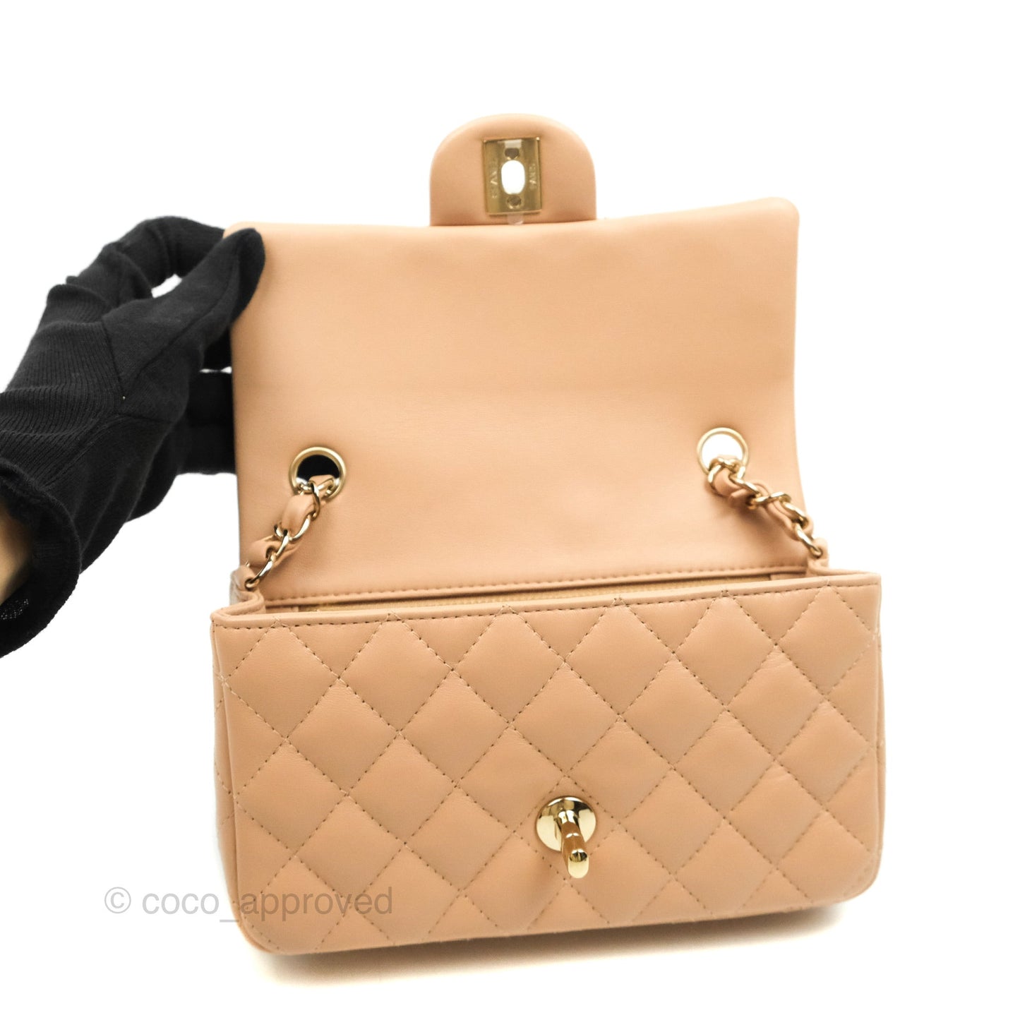 Chanel Quilted Mini Rectangular Flap Beige Lambskin Gold Hardware