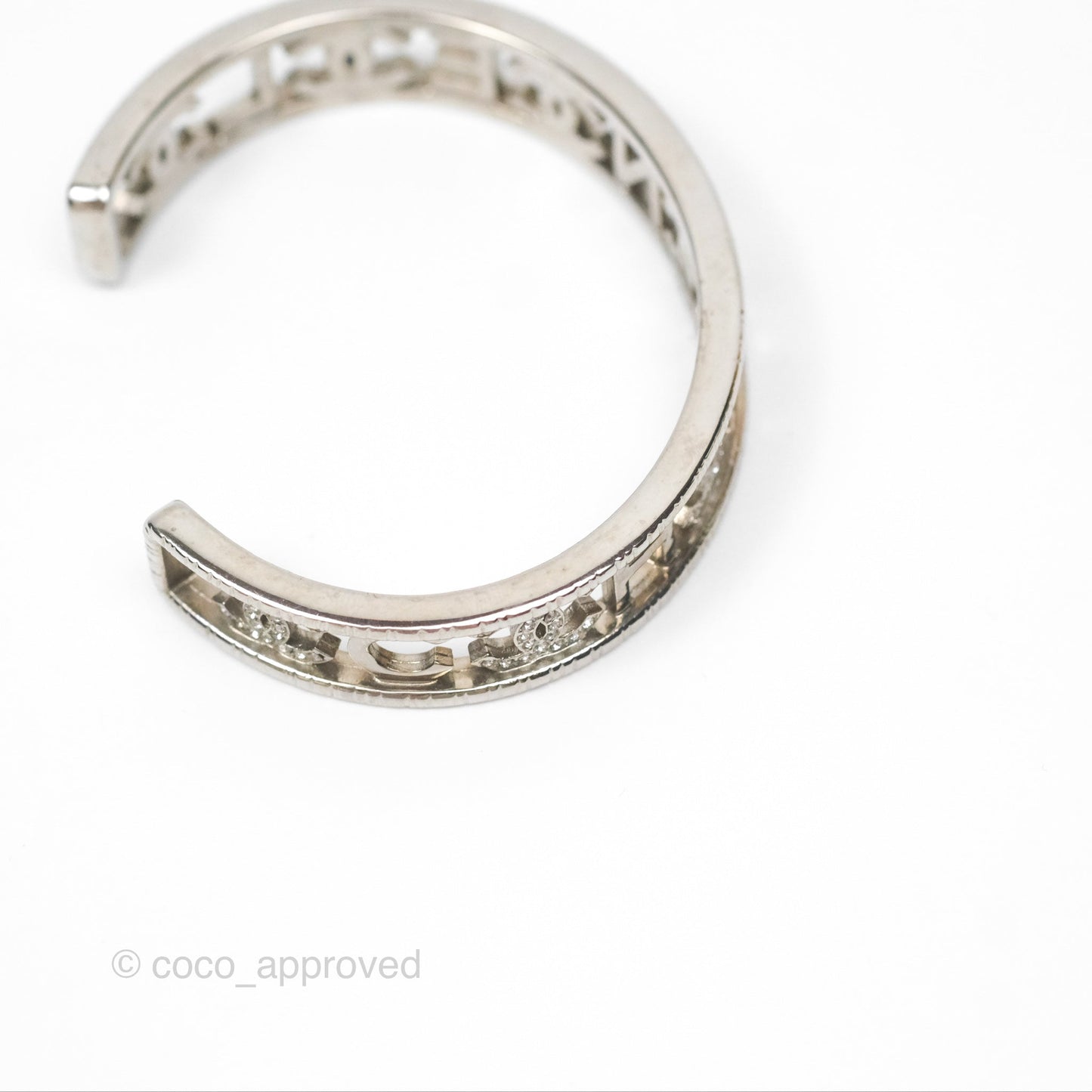 Chanel Logo CC Crystals Bangle Silver Tone 22A