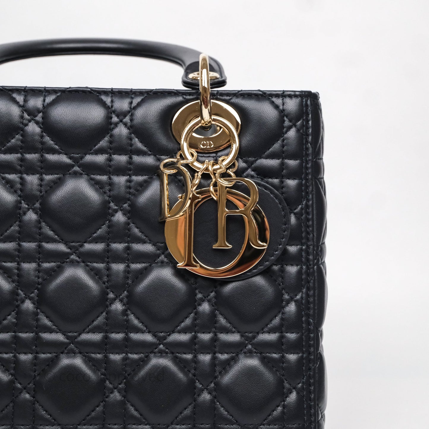 Christian Dior Medium Lady Dior Navy Lambskin Gold Hardware