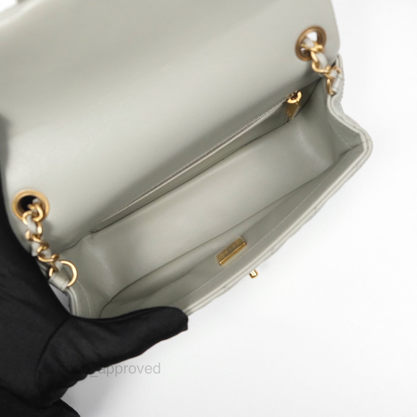 Chanel Mini Rectangular Pearl Crush Grey Lambskin Aged Gold Hardware