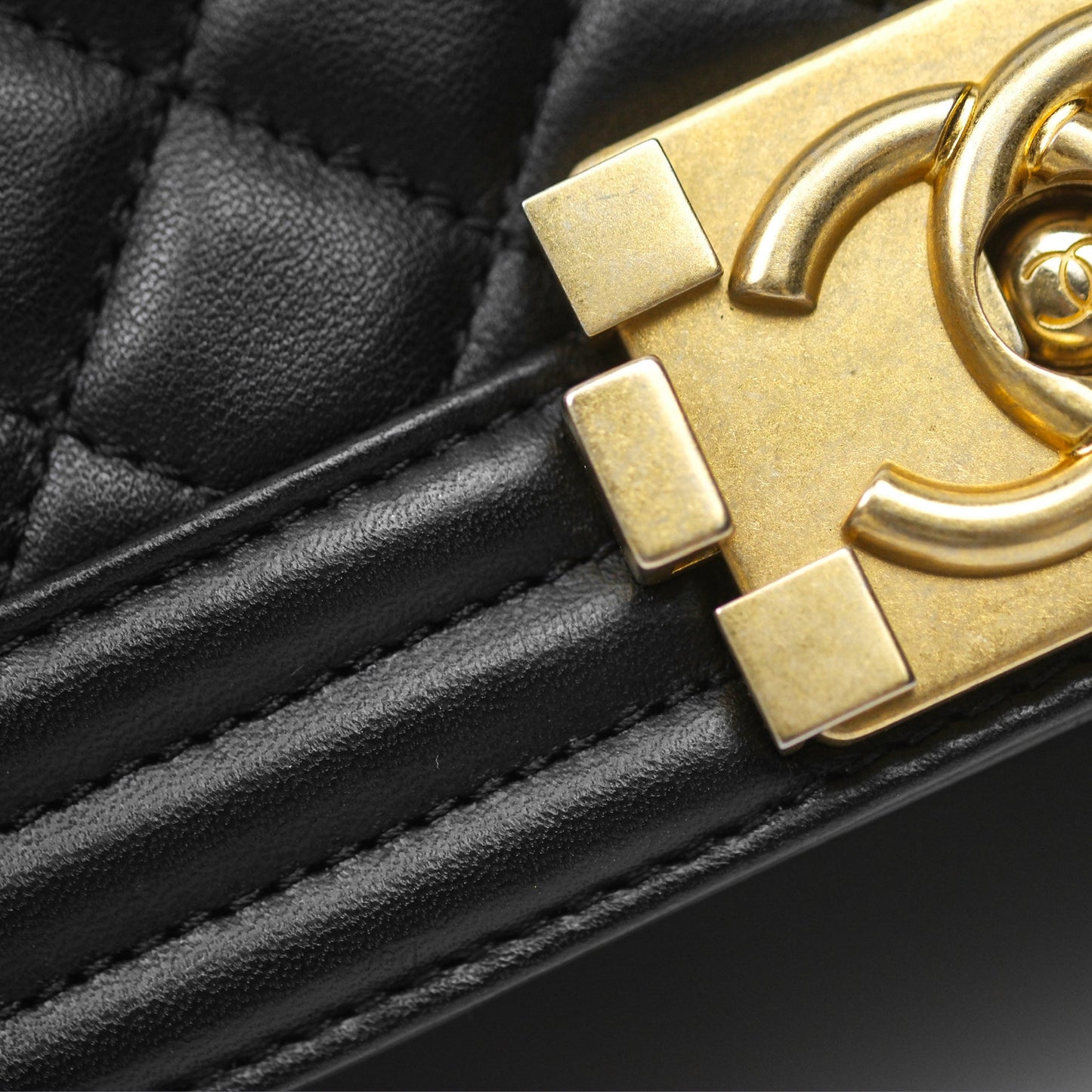 Chanel Small Boy Black Lambskin Aged Gold Hardware