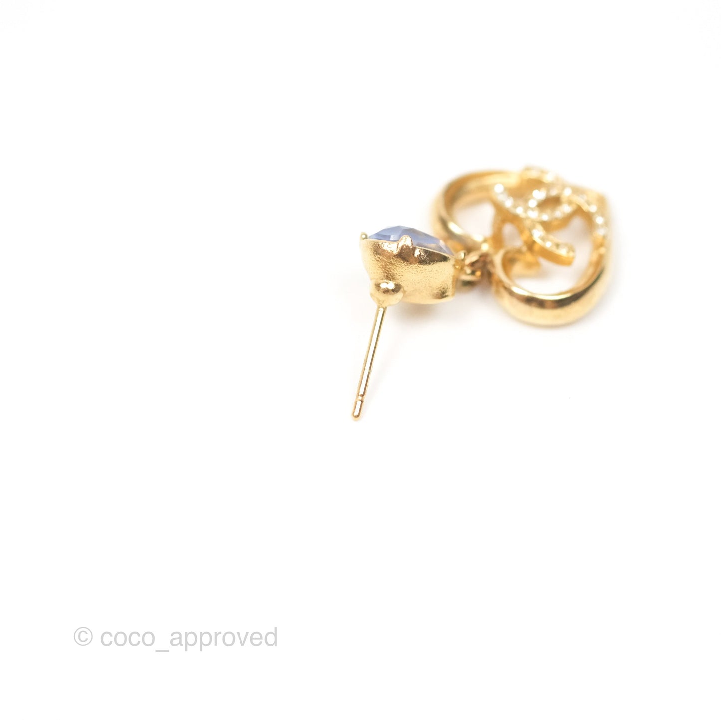 Chanel Oval Blue Resin Heart CC Drop Earrings Gold Tone 23C