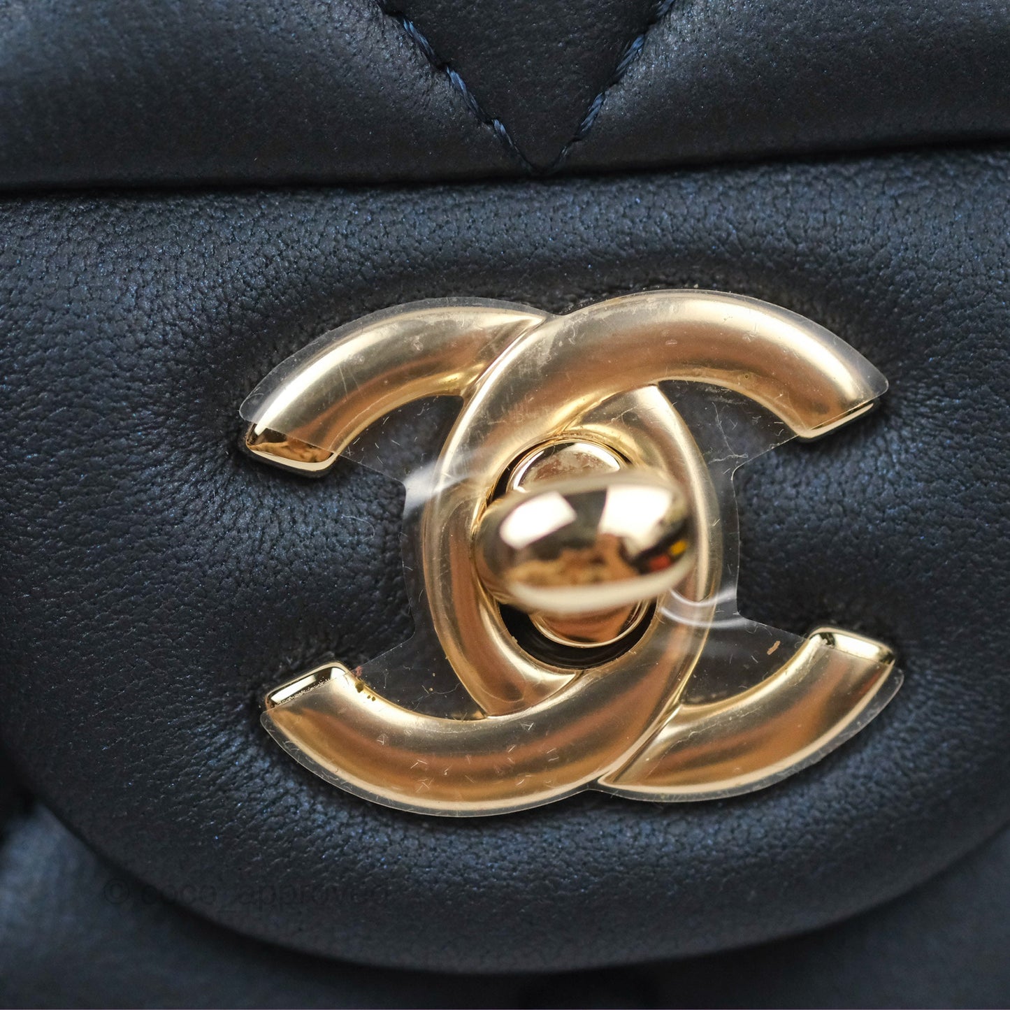 Chanel Top Handle Mini Rectangular Flap Bag Iridescent Navy Lambskin Gold Hardware