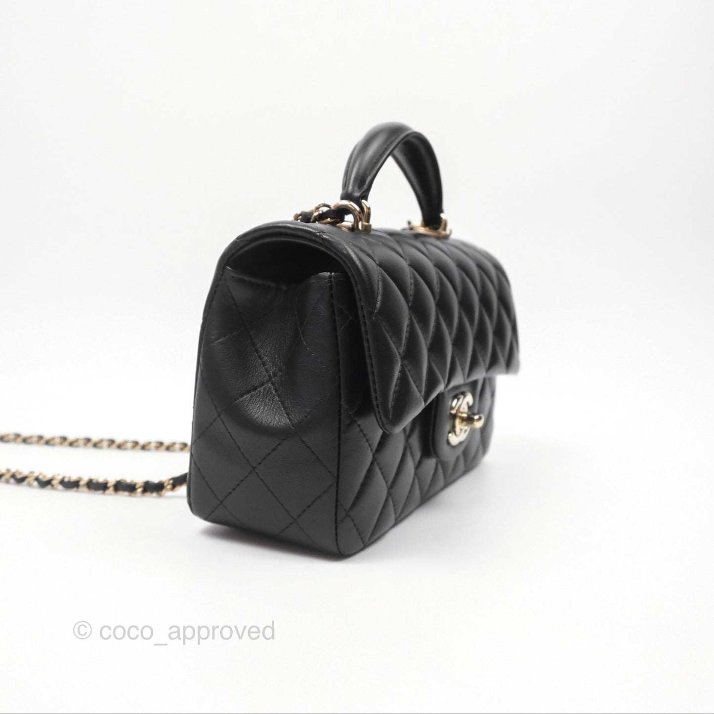 Chanel Top Handle Mini Rectangular Flap Bag Black Lambskin Gold Hardware