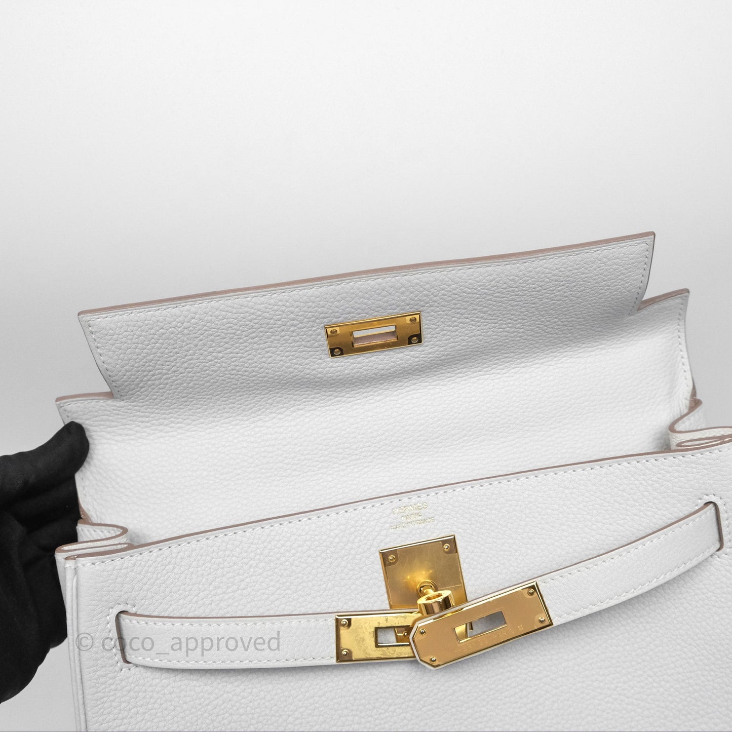 Hermès Kelly II 28 Retourne Gris Pale M4 Togo Gold Hardware