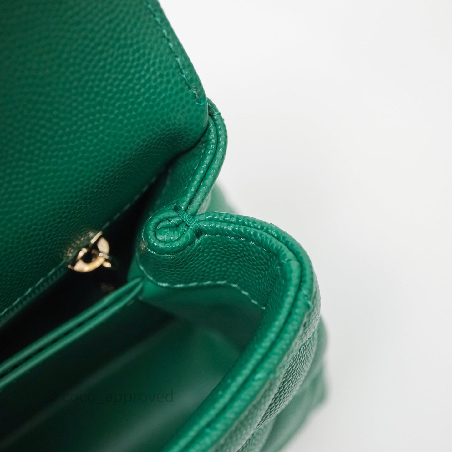 Chanel Mini Coco Handle Quilted Green Caviar Gold Hardware