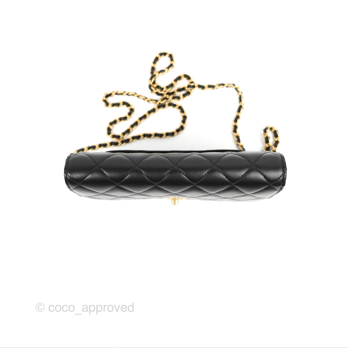 Chanel Quilted Pearl Crush Wallet on Chain WOC Black Lambskin Aged Gold Hardware