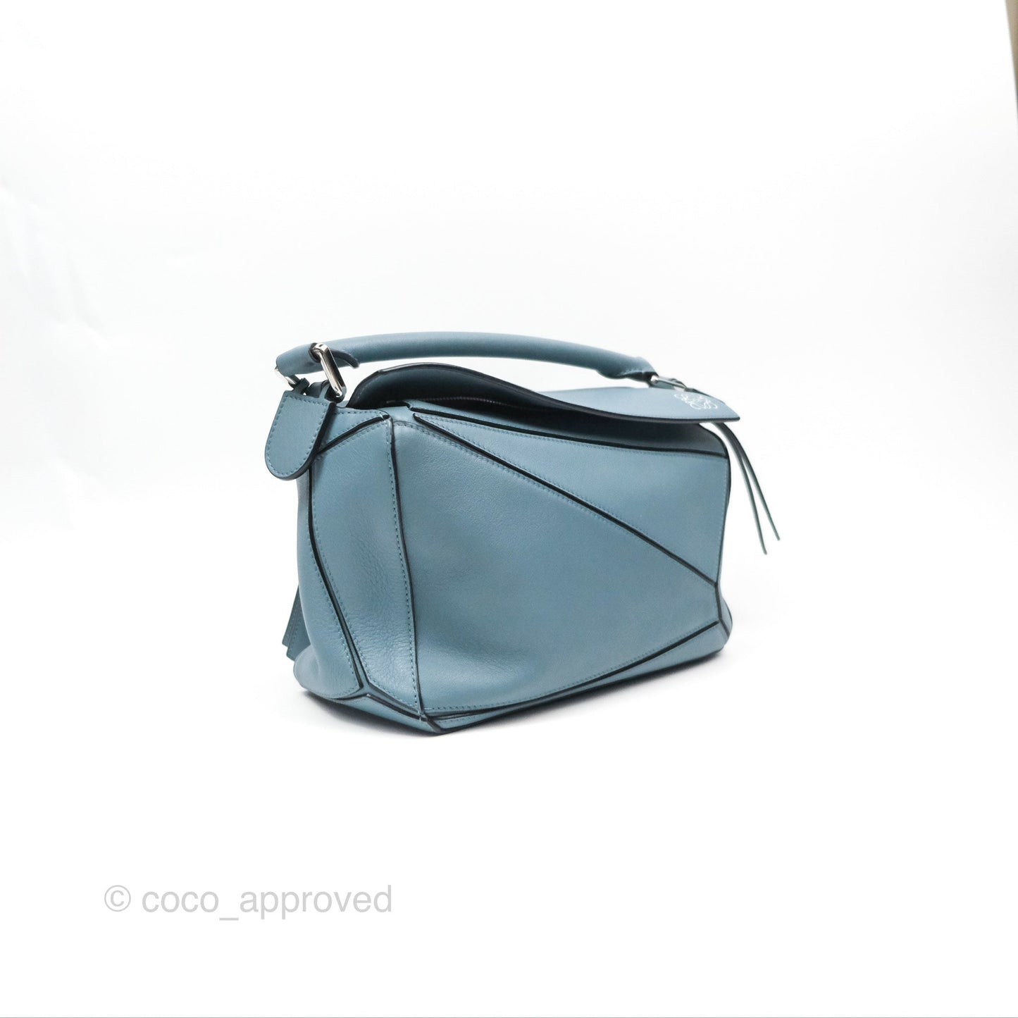 Loewe Small Puzzle Bag Stone Blue Calfskin Gold Hardware