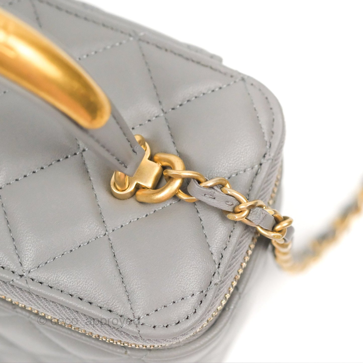 Chanel Vanity Rectangular Metal Top Handle Grey Lambskin Aged Gold Hardware