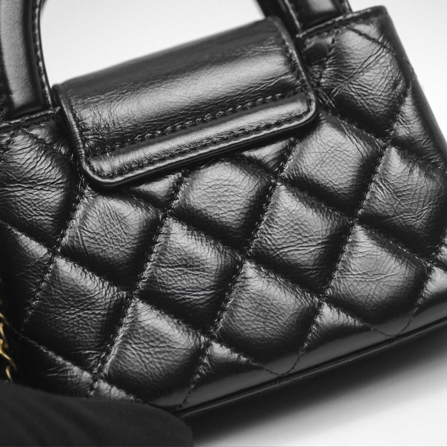 Chanel Mini Nano Kelly Bag Black Shiny Calfskin Aged Gold Hardware