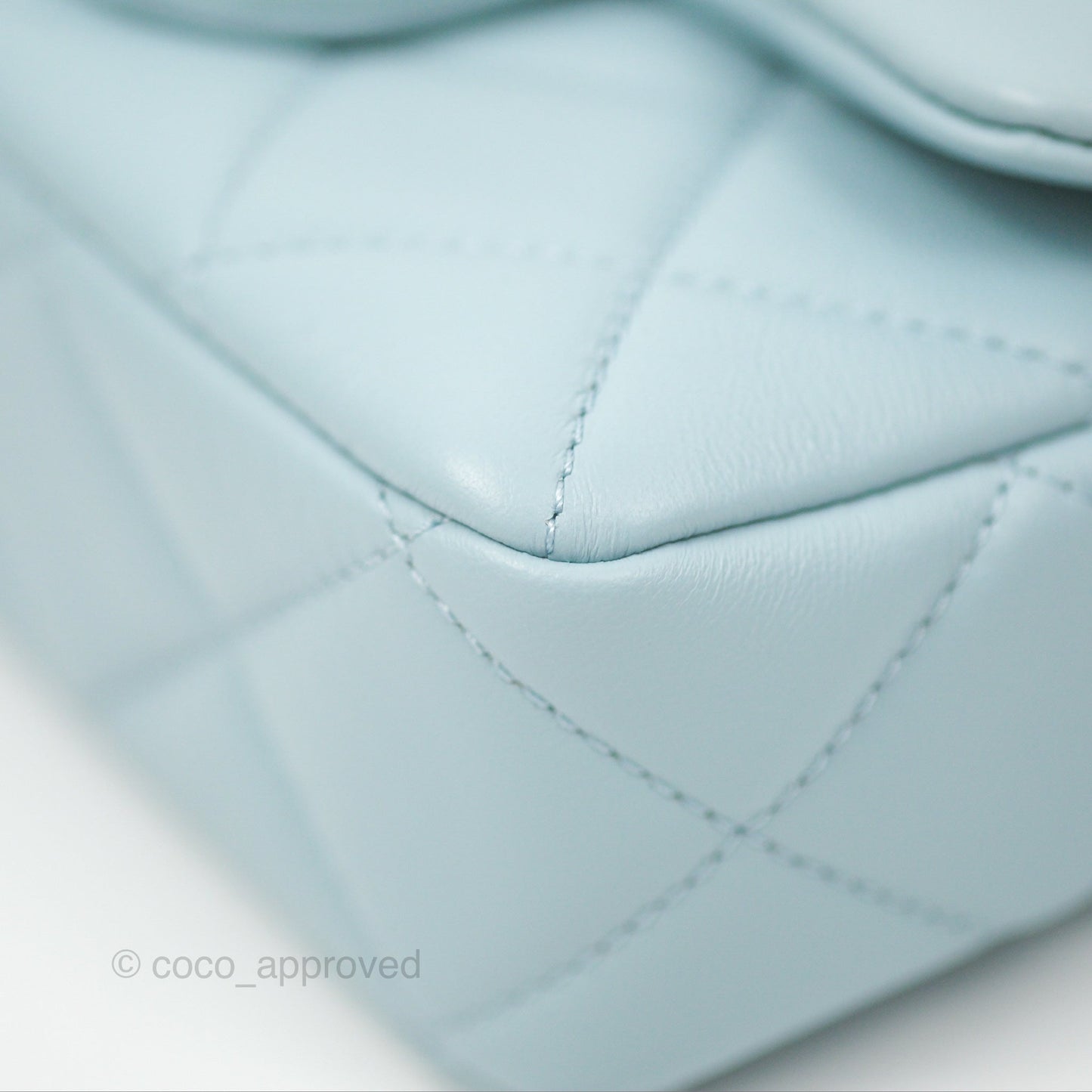 Chanel Quilted Enamel Pending CC Mini Square Flap Baby Blue Lambskin 22P