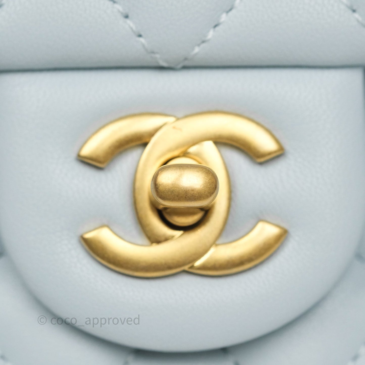 Chanel Pearl Crush Mini Rectangular Light Blue Lambskin Aged Gold Hardware