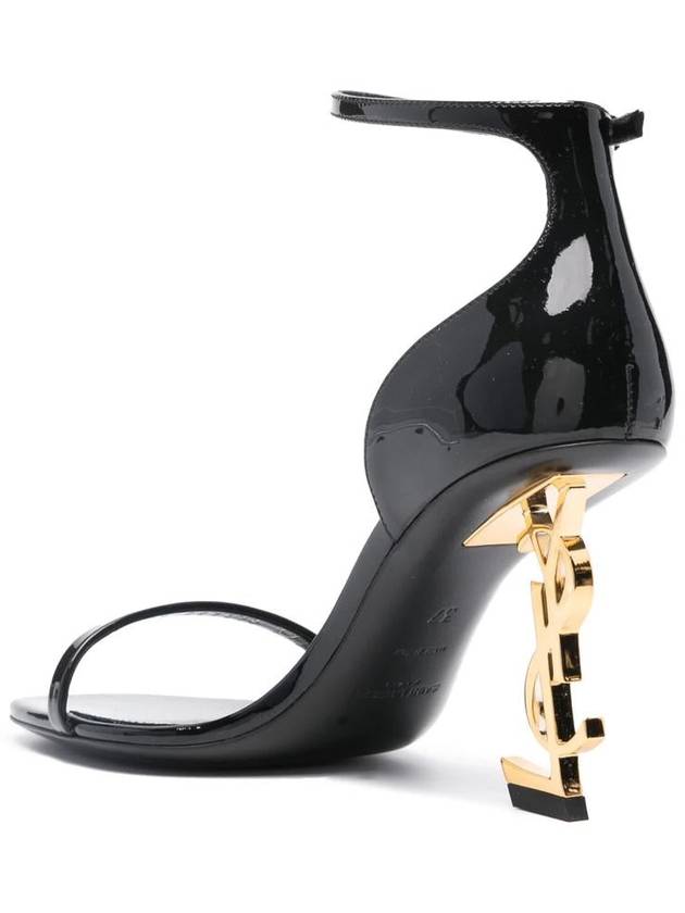 Luxury Saint Laurent Opium Gold YSL Logo Open Toe Sandal Heels Black