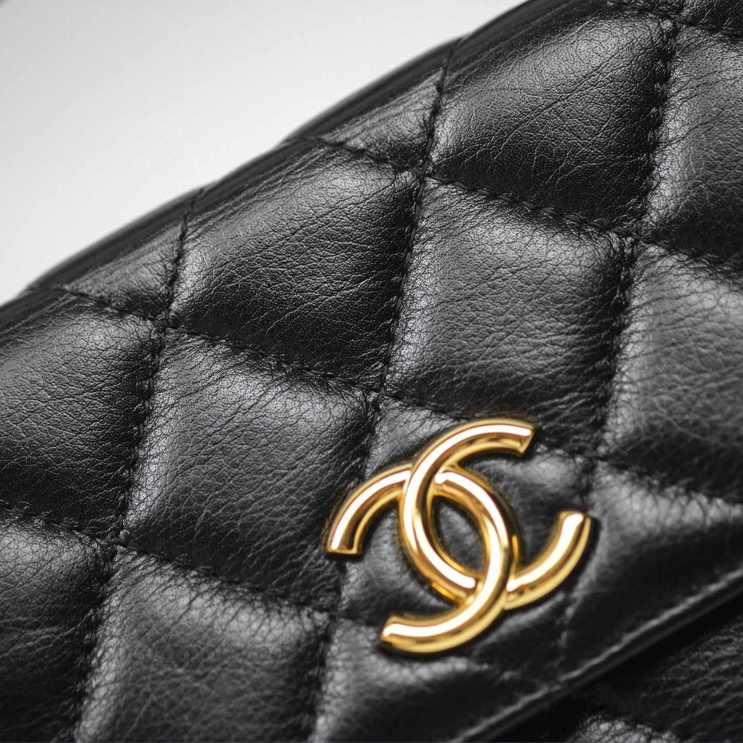 Chanel Quilted Phone Holder with Chain Black Shiny Calfskin Gold Hardware 23A
