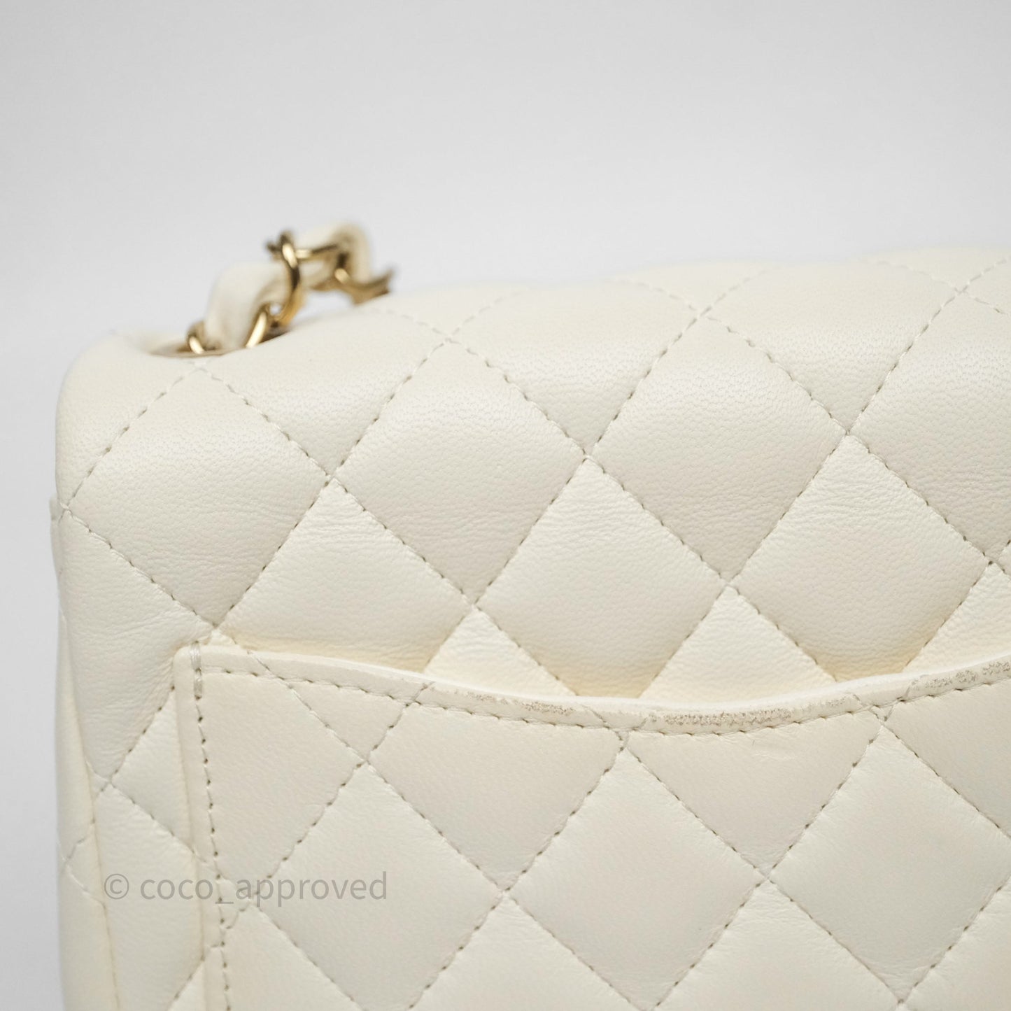 Chanel Quilted Mini Square White Lambskin Gold Hardware
