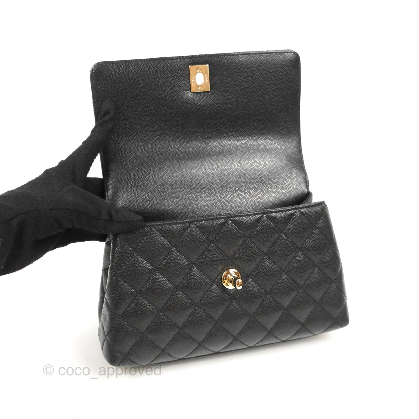 Chanel Small Quilted Coco Handle Black Caviar Gold Hardware