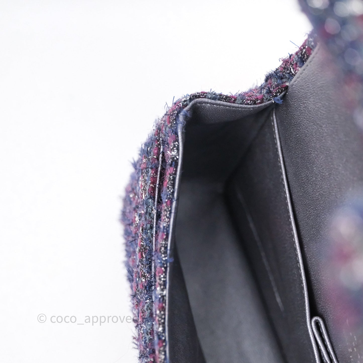 Chanel Classic M/L Medium Double Flap Purple Tweed Glitter Gun Metal