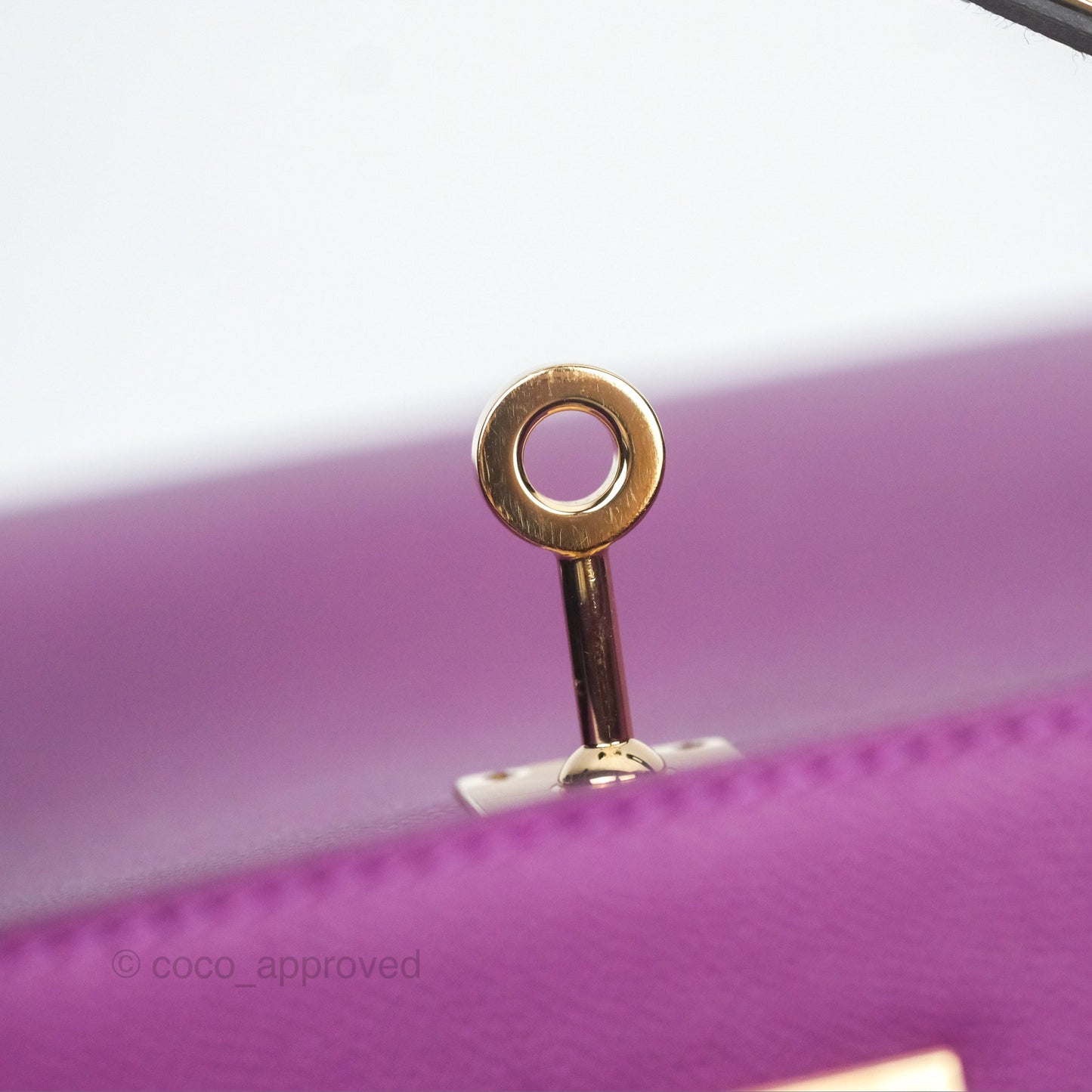 Hermès Kelly 25 Sellier Touch Anemone/ Amethyste Madame/ Croc Gold Hardware