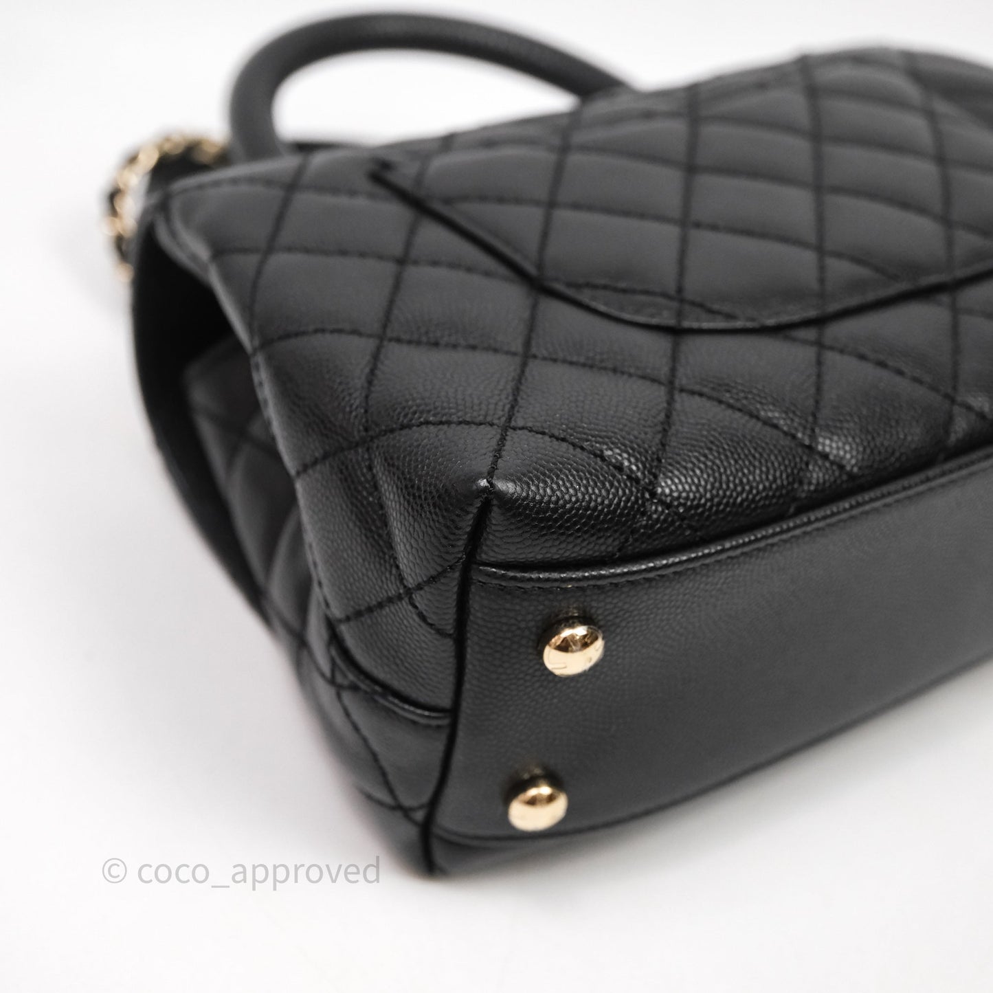 Chanel Small Quilted Coco Handle Black Caviar Gold Hardware