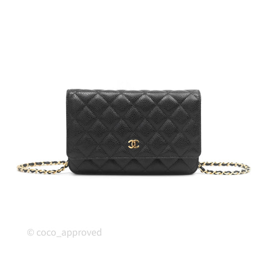 Chanel Classic Quilted Wallet On Chain WOC Black Caviar Gold Hardware