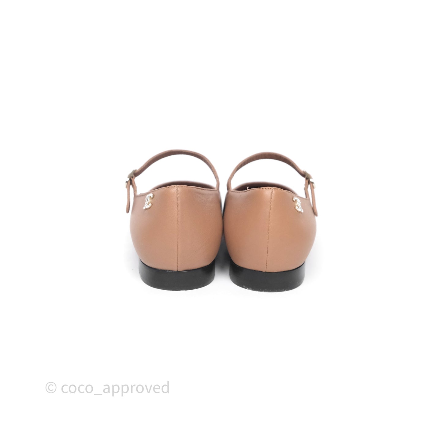 Chanel Crystal CC Flats Dark Beige/ Black Size 38.5