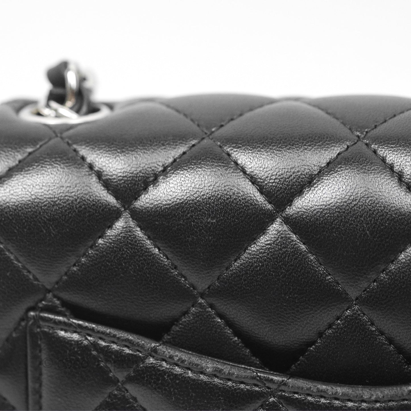 Chanel Mini Square Flap Quilted Black Lambskin Silver Hardware