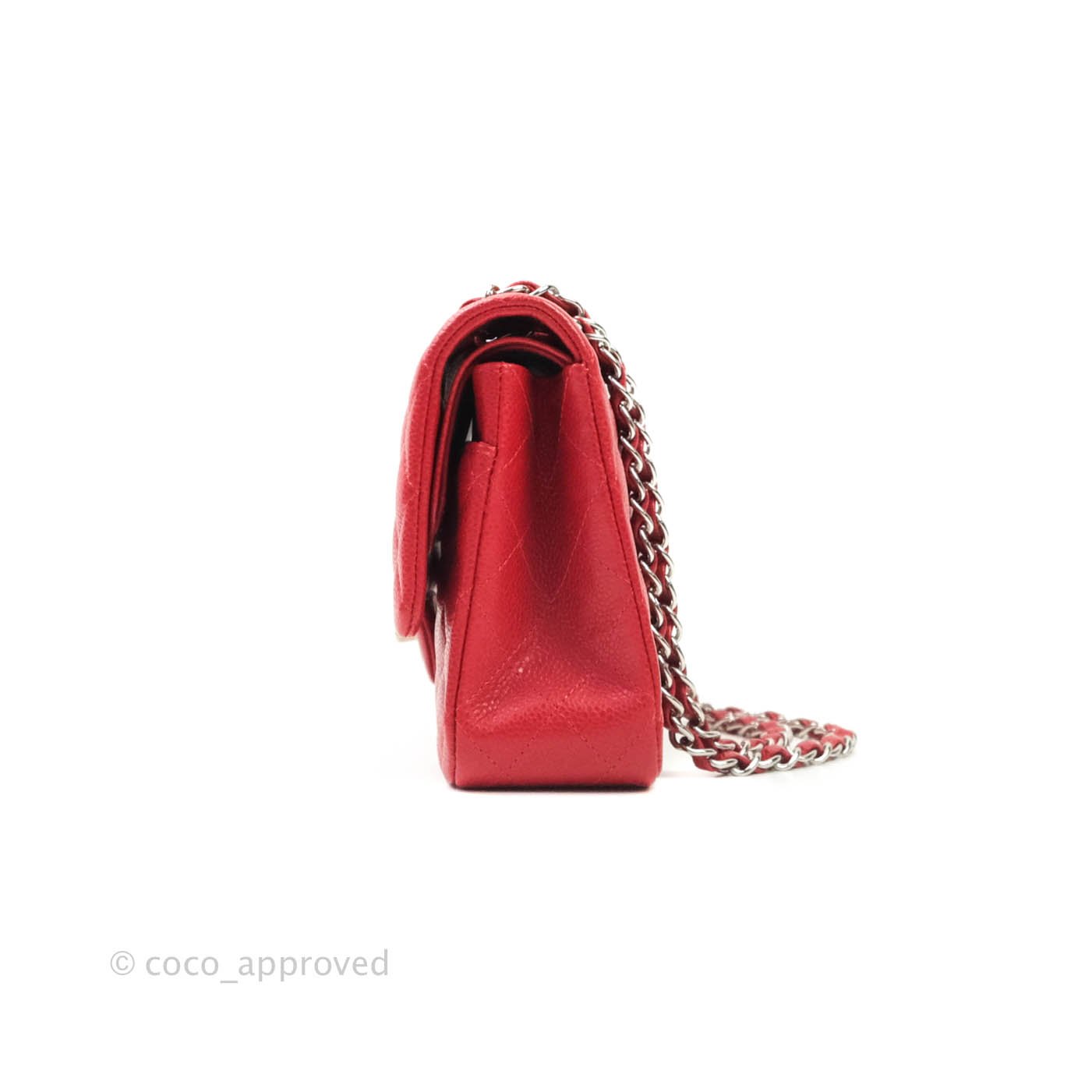 Chanel Classic M/L Medium Double Flap Red Caviar Silver Hardware