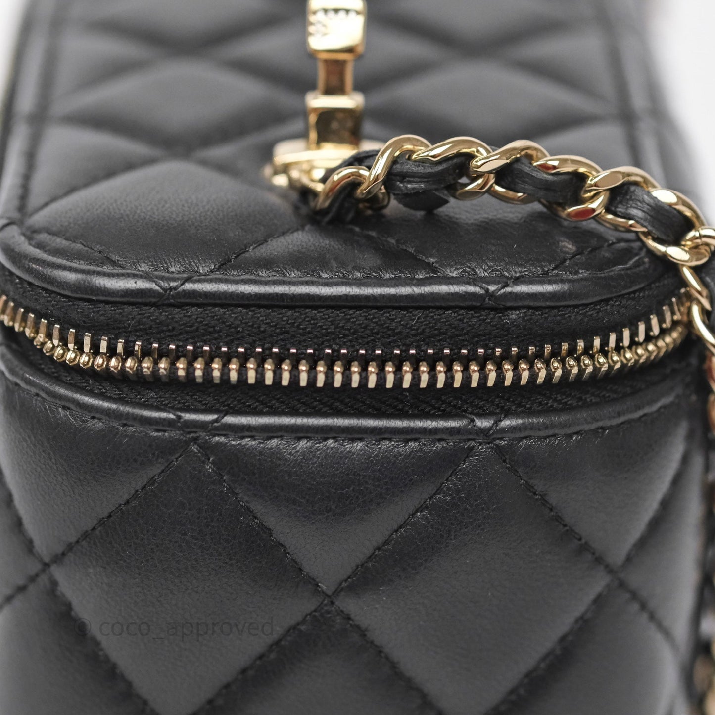 Chanel Crystals Top Handle Vanity Rectangular Black Lambskin Gold Hardware
