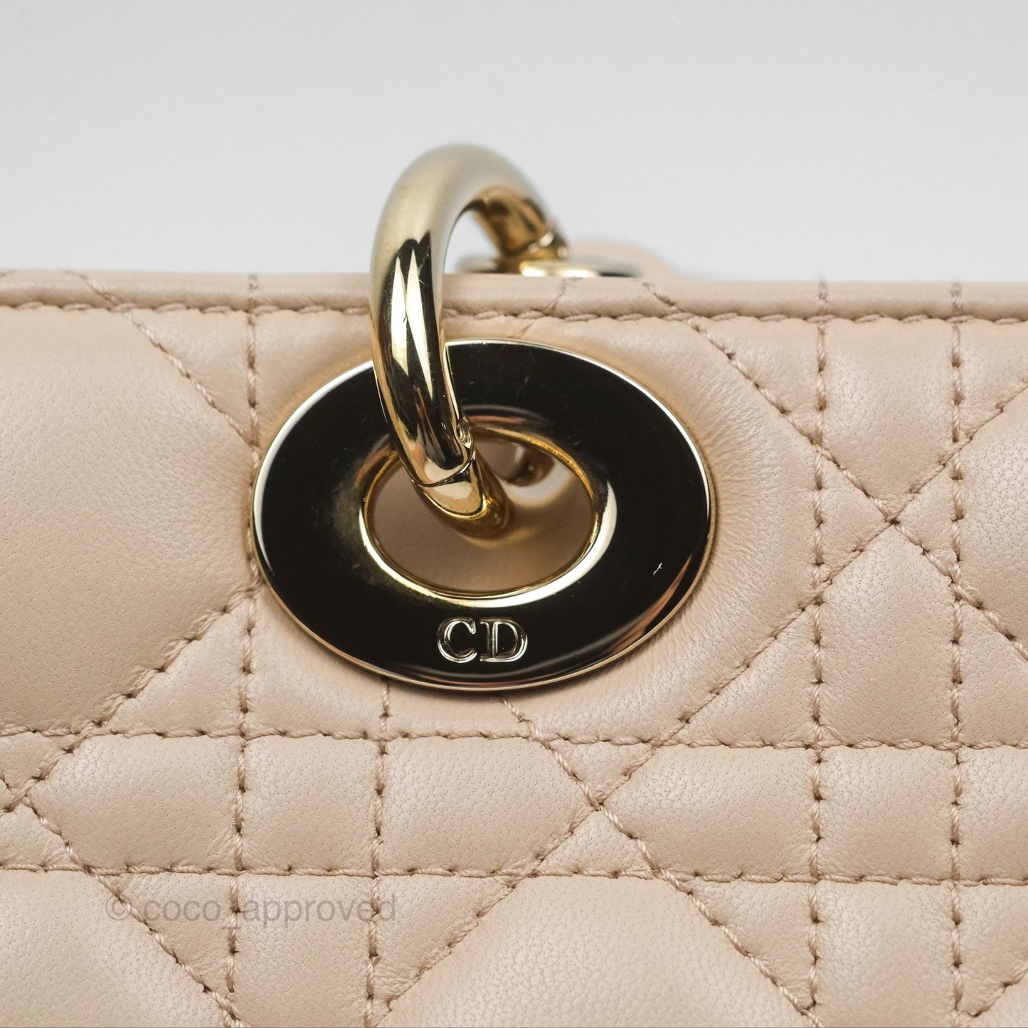 Christian Dior Medium Lady D-Joy Bag Beige Lambskin Cannage Gold Hardware