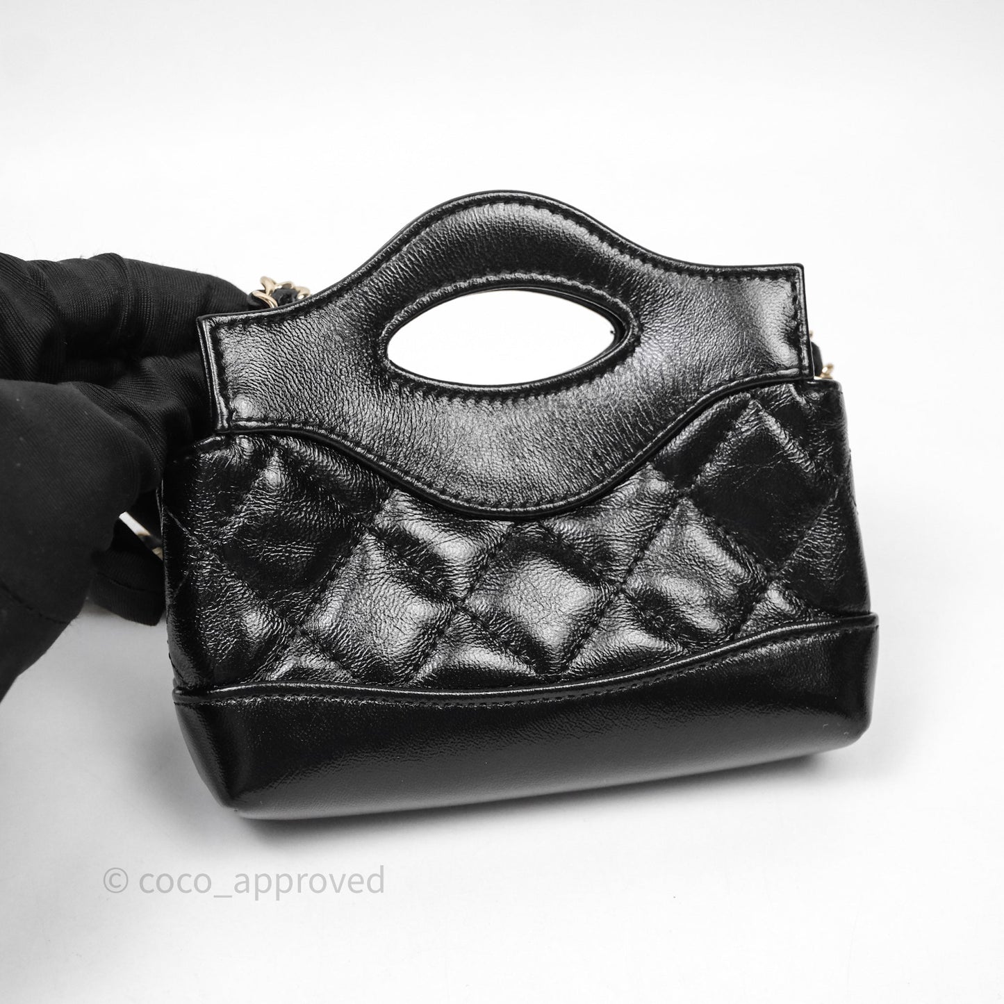 Chanel Micro 31 Clutch With Chain Black Shiny Calfskin Gold Hardware