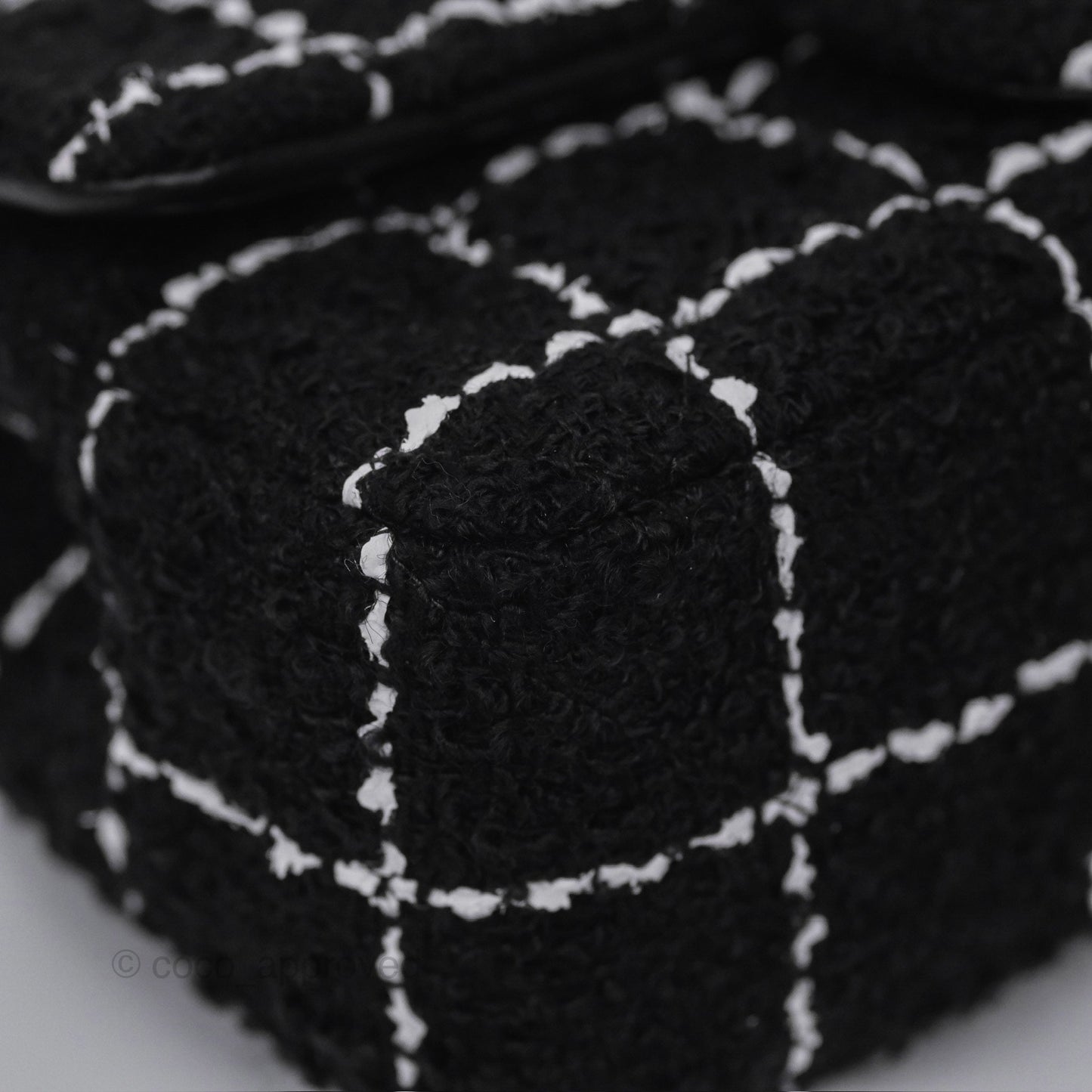 Chanel Pearl Crush Mini Rectangular Grid Black White Tweed Aged Gold Hardware