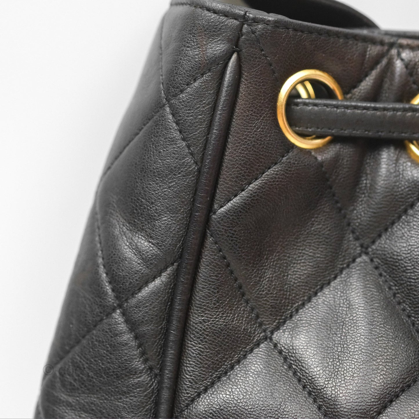 Chanel Vintage Drawstring Bucket Bag Black Lambskin Gold Hardware