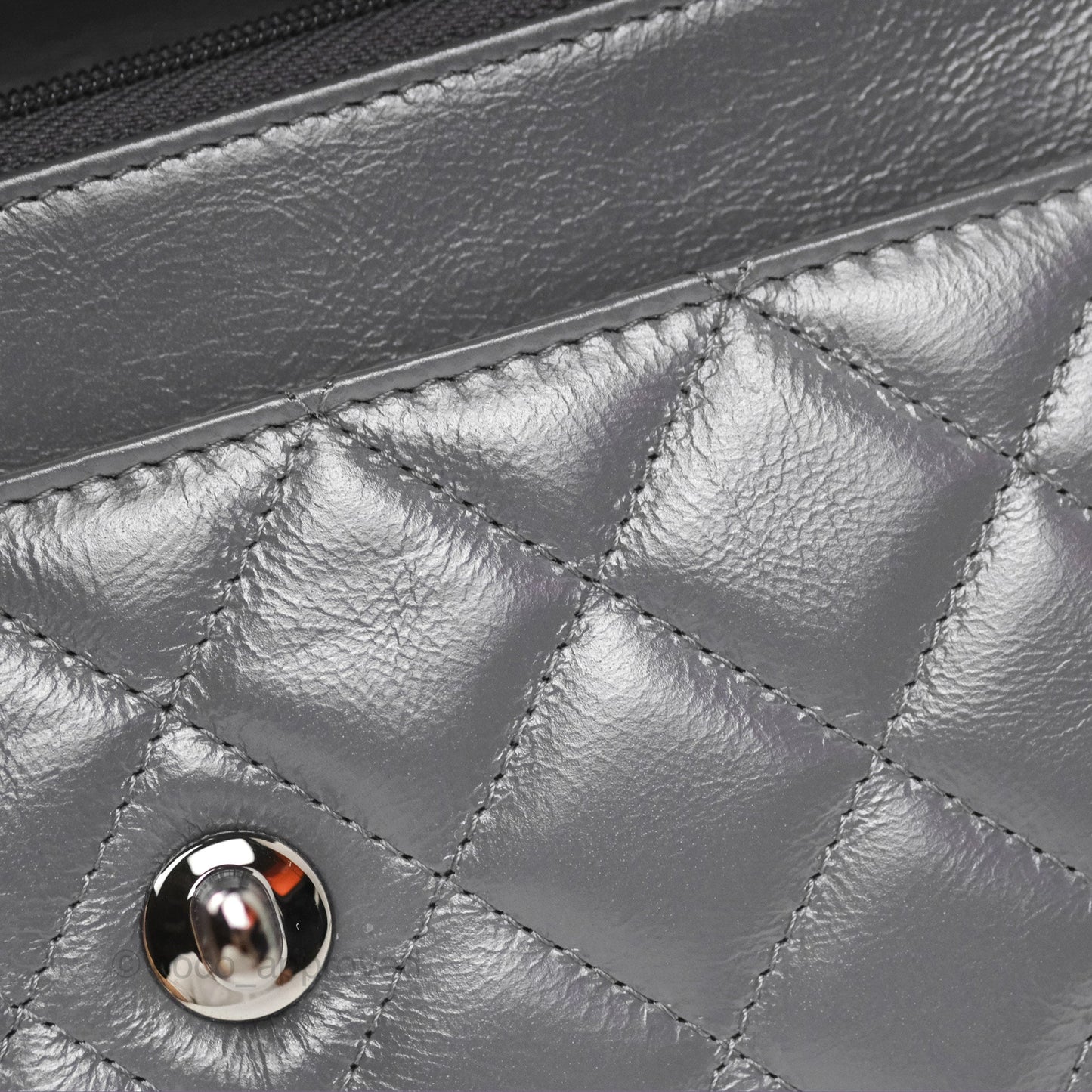 Chanel Top Handle Wallet On Chain WOC Dark Grey Calfskin Gun Metal 23K