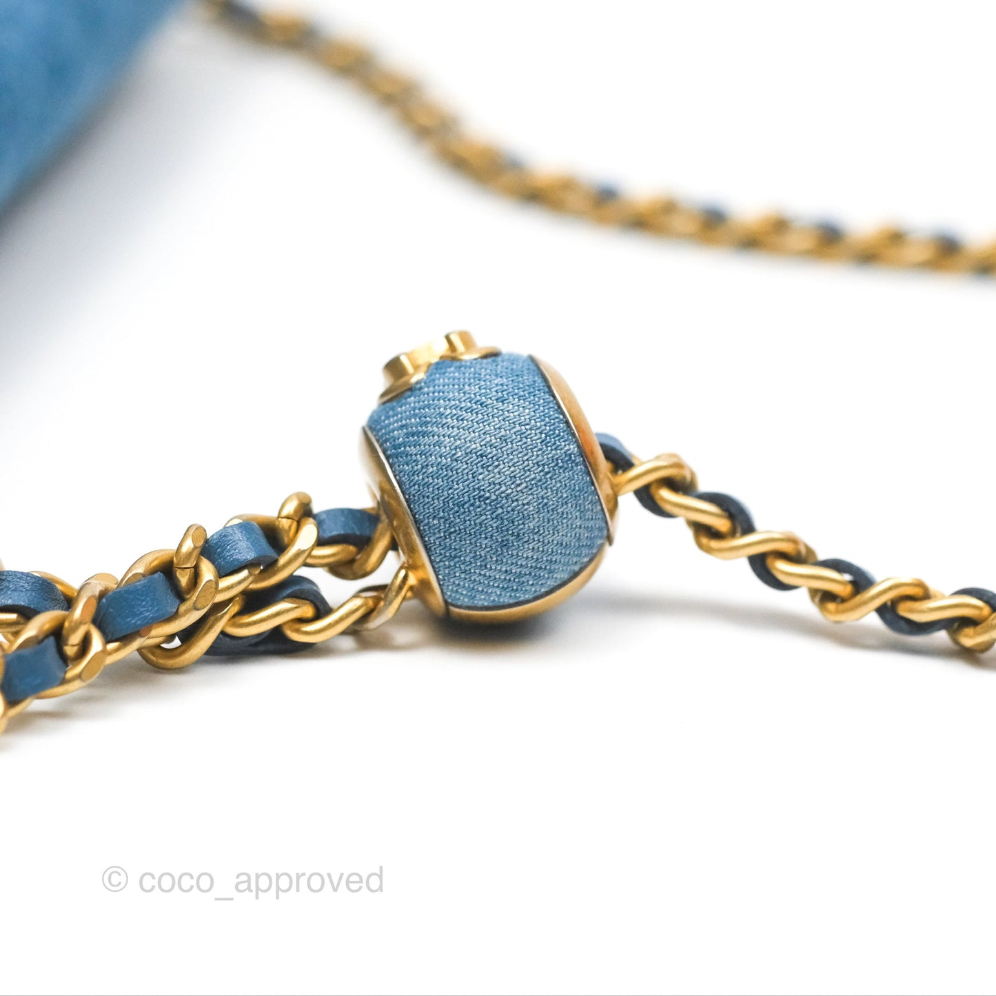 Chanel Quilted Pearl Crush Wallet on Chain WOC Denim Aged Gold Hardware