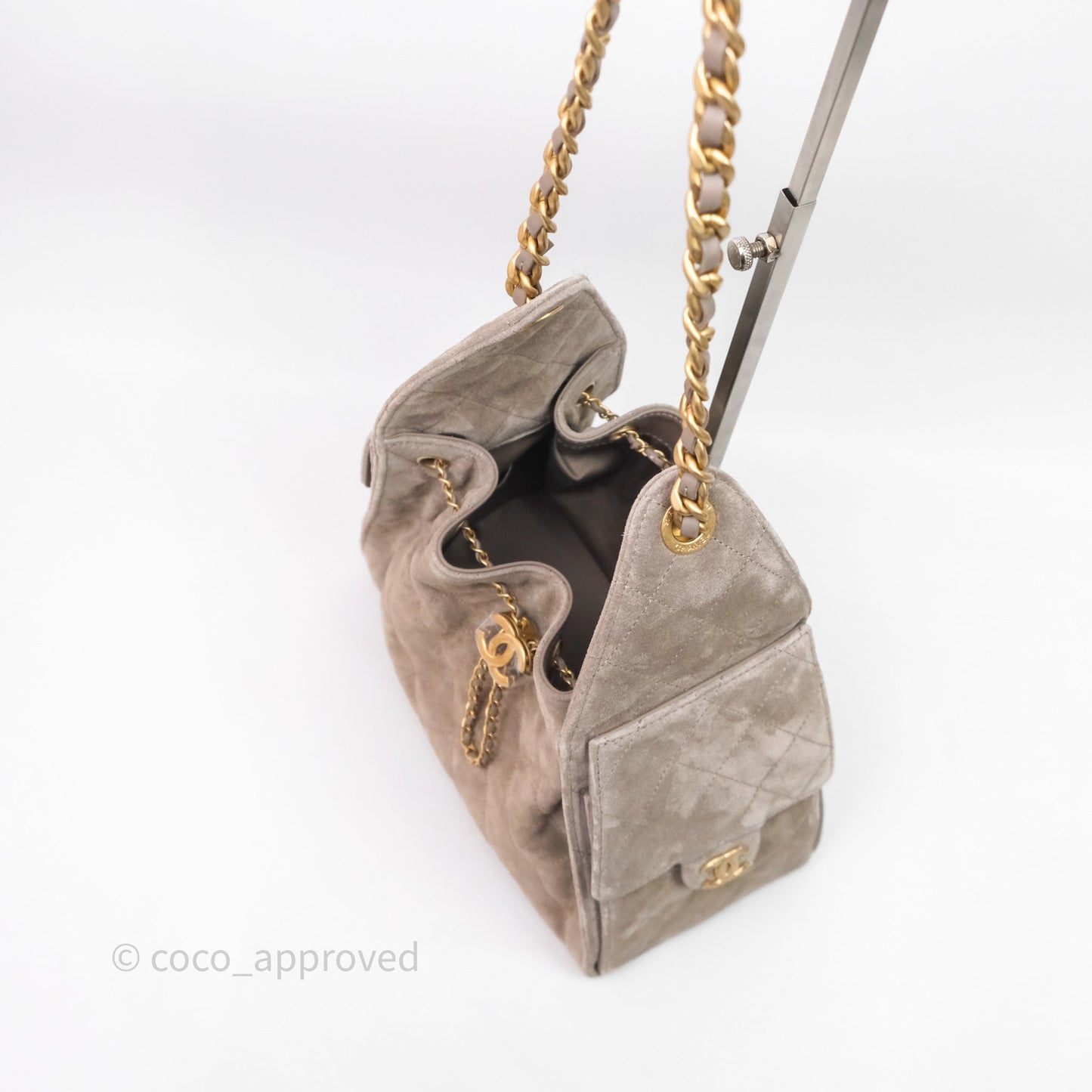 Chanel 25 Small Suede Calfskin Aged Gold Hardware