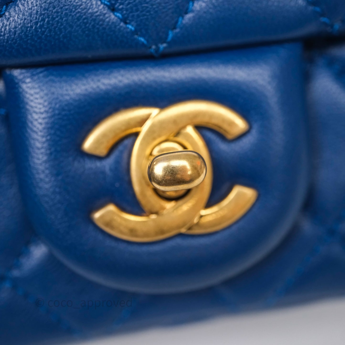 Chanel Pearl Crush Mini Square Quilted Blue Lambskin Aged Gold Hardware