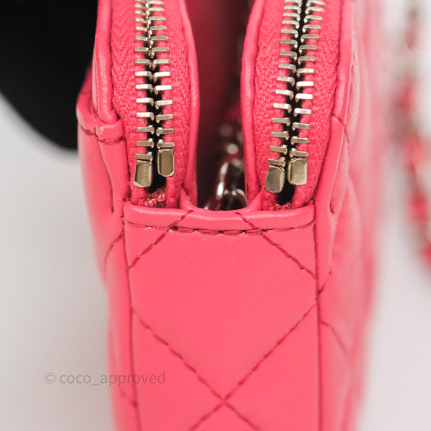 Chanel Double Zip Clutch On Chain Dark Pink Lambskin Silver Hardware