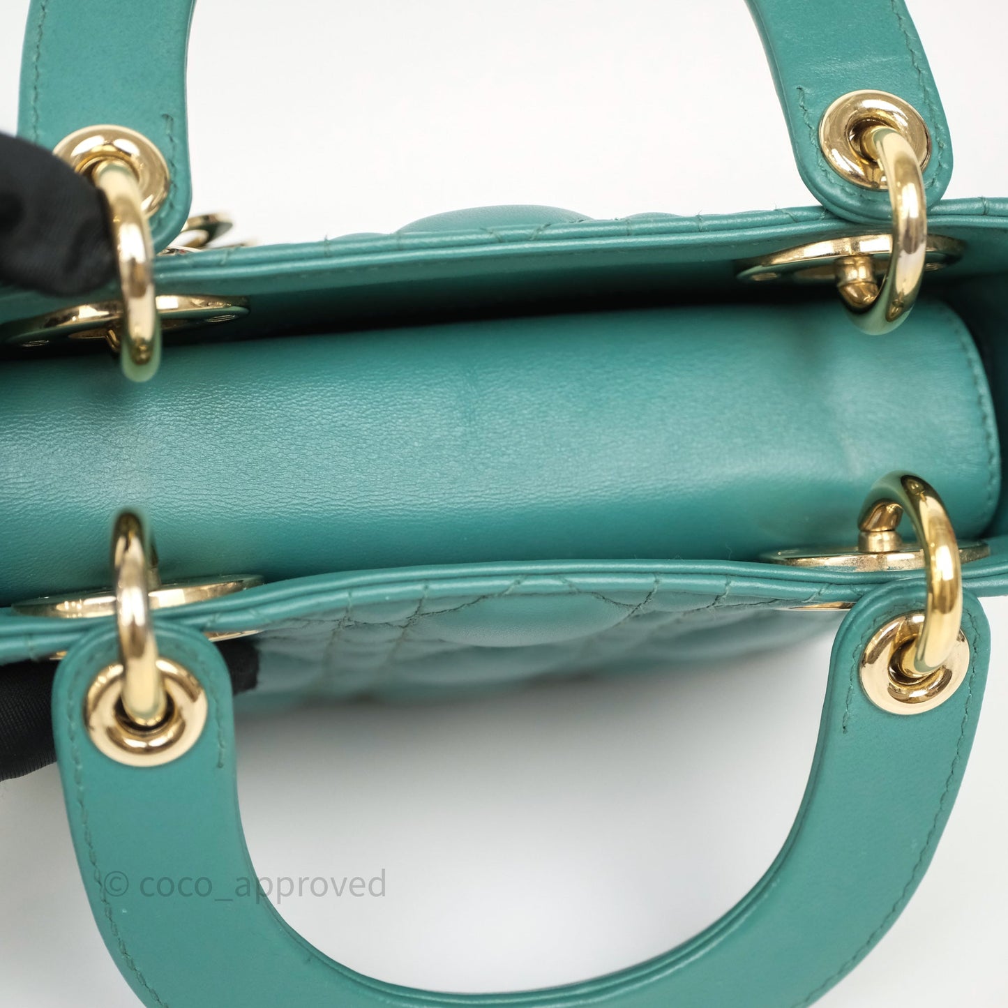 Christian Dior Mini Lady Dior Cannage Green Lambskin Gold Hardware