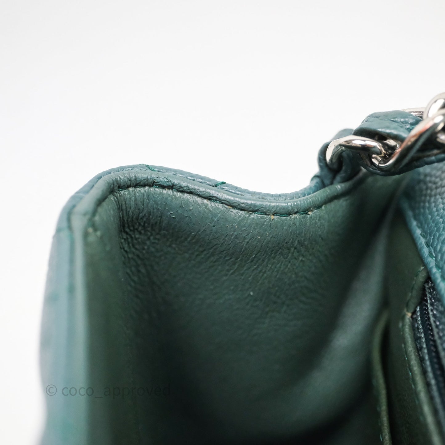 Chanel Quilted Mini Square Flap Dark Green Caviar Silver Hardware