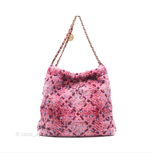 Chanel 22 Medium Tweed Pink Aged Gold Hardware
