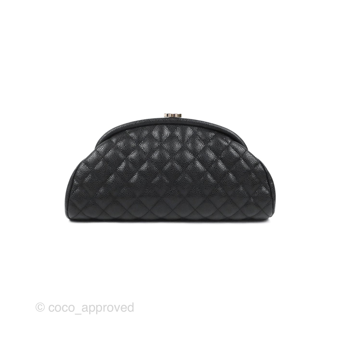 Chanel Quilted Timeless Kisslock Clutch Black Caviar Silver Hardware