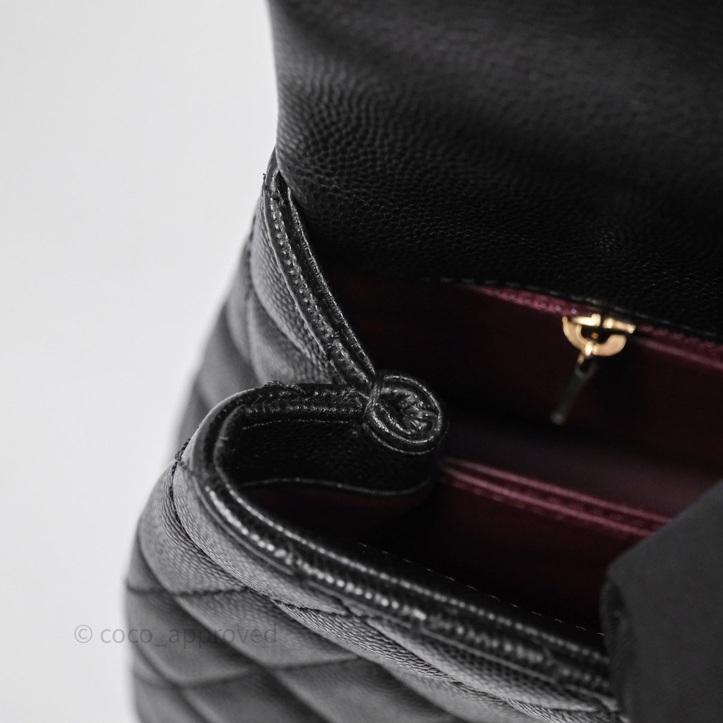 Chanel Small Coco Handle Quilted Black Caviar Aged Gold Hardware Lizard Handle