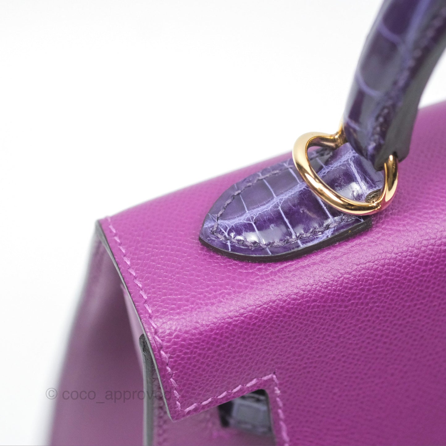 Hermès Kelly 25 Sellier Touch Anemone/ Amethyste Madame/ Croc Gold Hardware